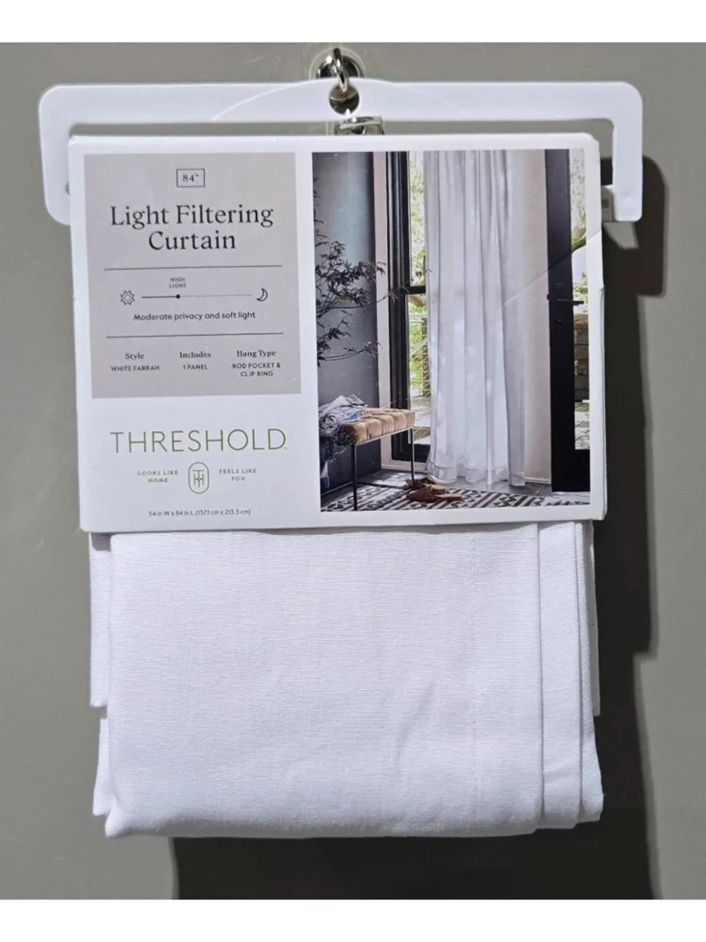 Threshold Farrah Light Filtering White Rod Pocket Hang Curtain Panel 54